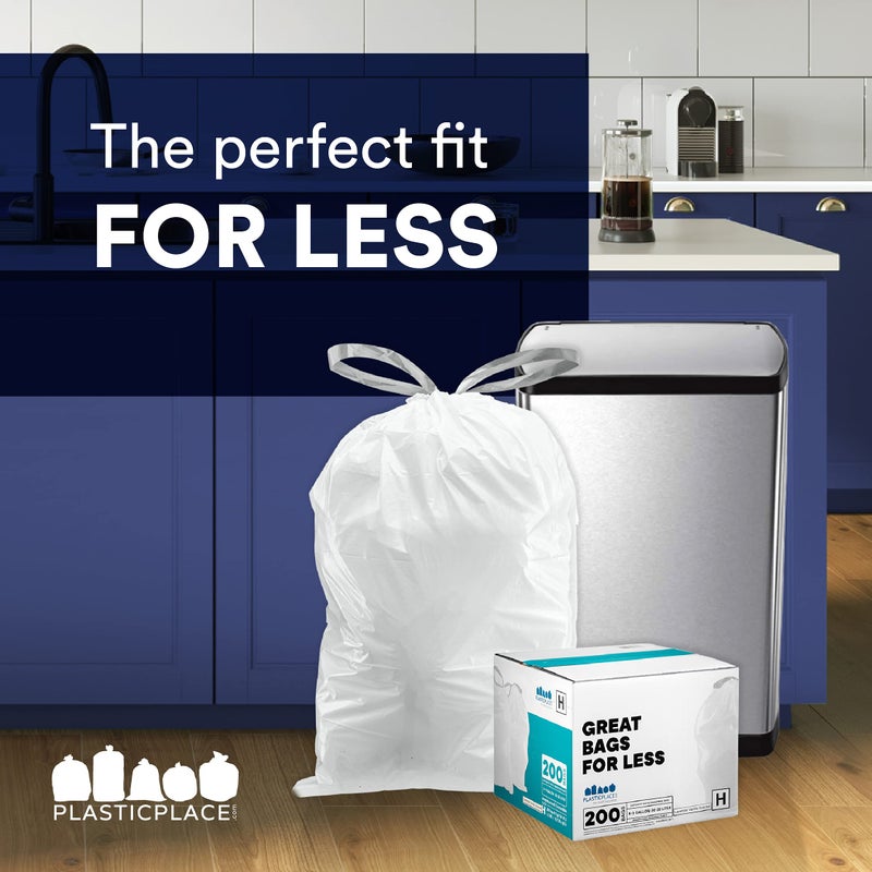 Plasticplace Custom Fit Trash Bags, Compatible with simplehuman Code P (100 Count) White Drawstring Garbage Liners 13-16 Gallon, 23.5" x 31.5" - Image 5